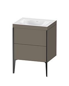 Duravit Meuble sous-vasque XViu XV4709NB290C 60x48cm, 2 coulissants, sans trou pour robinet, noir mat, Rahmen C, flanelle gris soie mat