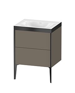 Duravit Meuble sous-vasque XViu XV4709NB290P 60x48cm, 2 coulissants, sans trou pour robinet, noir mat, Rahmen P, flanelle gris soie mat