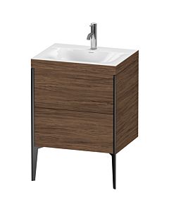 Duravit XViu Waschtisch-Unterschrank XV4709OB221C 60x48cm, 2 Auszüge, 1 Hahnloch, schwarz matt, Rahmen C, nussbaum dunkel