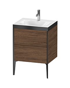 Duravit XViu Waschtisch-Unterschrank XV4709OB221P 60x48cm, 2 Auszüge, 1 Hahnloch, schwarz matt, Rahmen P, nussbaum dunkel