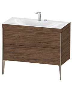 Duravit XViu Waschtisch-Unterschrank XV4711EB121C 100x48cm, 2 Auszüge, 2 Hahnlöcher, champagner matt, Rahmen C, nussbaum dunkel