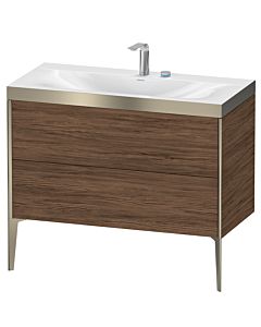Duravit XViu vanity unit XV4711EB121P 100x48cm, 2 pull-outs, 2 tap holes, matt champagne, Rahmen P, dark walnut