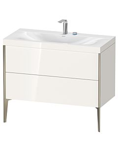 Duravit Meuble sous-vasque XViu XV4711EB122C 100x48cm, 2 coulissants, 2 trous pour robinetterie, champagne mat, Rahmen C, blanc brillant