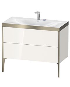 Duravit Meuble sous-vasque XViu XV4711EB122P 100x48cm, 2 coulissants, 2 trous pour robinetterie, champagne mat, Rahmen P, blanc brillant