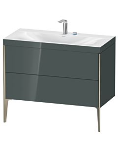 Duravit Meuble sous-vasque XViu XV4711EB138C 100x48cm, 2 coulissants, 2 trous pour robinetterie, champagne mat, Rahmen C, gris dolomiti brillant