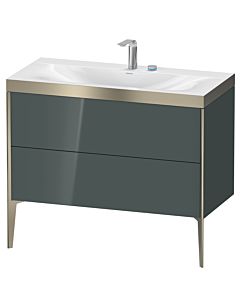 Duravit XViu vanity unit XV4711EB138P 100x48cm, 2 pull-outs, 2 tap holes, matt champagne, Rahmen P, dolomiti gray high gloss
