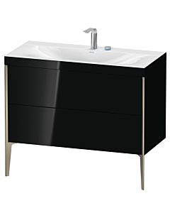 Duravit XViu Waschtisch-Unterschrank XV4711EB140C 100x48cm, 2 Auszüge, 2 Hahnlöcher, champagner matt, Rahmen C, schwarz hochglanz