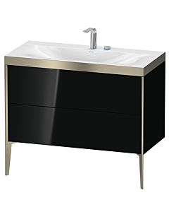 Duravit Meuble sous-vasque XViu XV4711EB140P 100x48cm, 2 coulissants, 2 trous pour robinetterie, champagne mat, Rahmen P, noir brillant