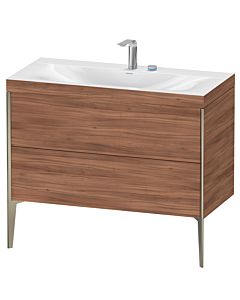 Duravit XViu Waschtisch-Unterschrank XV4711EB179C 100x48cm, 2 Auszüge, 2 Hahnlöcher, champagner matt, Rahmen C, nussbaum natur