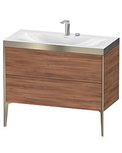 Duravit XViu vanity unit XV4711EB179P 100x48cm, 2 pull-outs, 2 tap holes, matt champagne, Rahmen P, natural walnut