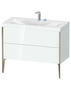 Duravit Meuble sous-vasque XViu XV4711EB185C 100x48cm, 2 coulissants, 2 trous pour robinetterie, champagne mat, Rahmen C, blanc brillant