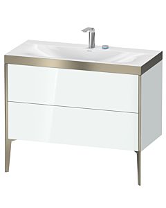 Duravit Meuble sous-vasque XViu XV4711EB185P 100x48cm, 2 coulissants, 2 trous pour robinetterie, champagne mat, Rahmen P, blanc brillant