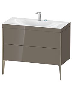 Duravit XViu vanity unit XV4711EB189C 100x48cm, 2 pull-outs, 2 tap holes, matt champagne, Rahmen C, flannel gray high gloss