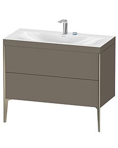 Duravit Meuble sous-vasque XViu XV4711EB190C 100x48cm, 2 coulissants, 2 trous pour robinetterie, champagne mat, Rahmen C, flanelle gris soie mat