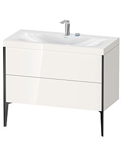 Duravit Meuble sous-vasque XViu XV4711EB222C 100x48cm, 2 coulissants, 2 trous pour robinetterie, noir mat, Rahmen C, blanc brillant