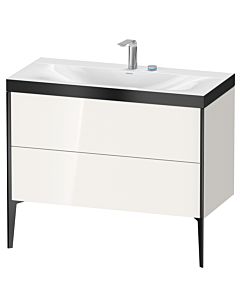 Duravit Meuble sous-vasque XViu XV4711EB222P 100x48cm, 2 coulissants, 2 trous pour robinetterie, noir mat, Rahmen P, blanc brillant
