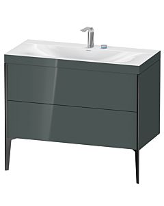 Duravit Meuble sous-vasque XViu XV4711EB238C 100x48cm, 2 coulissants, 2 trous pour robinetterie, noir mat, Rahmen C, gris dolomiti brillant