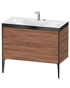Duravit XViu vanity unit XV4711EB279P 100x48cm, 2 pull-outs, 2 tap holes, matt black, Rahmen P, natural walnut