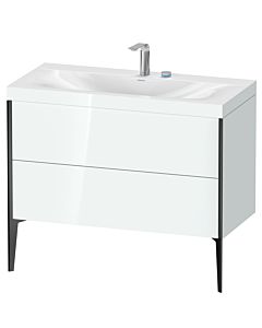 Duravit Meuble sous-vasque XViu XV4711EB285C 100x48cm, 2 coulissants, 2 trous pour robinetterie, noir mat, Rahmen C, blanc brillant