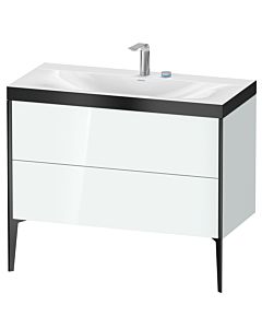 Duravit Meuble sous-vasque XViu XV4711EB285P 100x48cm, 2 coulissants, 2 trous pour robinetterie, noir mat, Rahmen P, blanc brillant