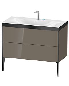 Duravit XViu Waschtisch-Unterschrank XV4711EB289P 100x48cm, 2 Auszüge, 2 Hahnlöcher, schwarz matt, Rahmen P, flannel grey hochglanz