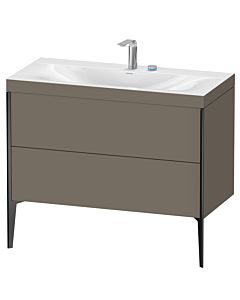 Duravit XViu Waschtisch-Unterschrank XV4711EB290C 100x48cm, 2 Auszüge, 2 Hahnlöcher, schwarz matt, Rahmen C, flannel grey seidenmatt