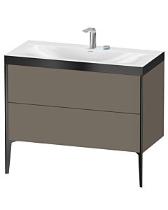 Duravit XViu Waschtisch-Unterschrank XV4711EB290P 100x48cm, 2 Auszüge, 2 Hahnlöcher, schwarz matt, Rahmen P, flannel grey seidenmatt