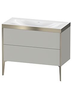 Duravit XViu Waschtisch-Unterschrank XV4711NB107P 100x48cm, 2 Auszüge, ohne Hahnloch, champagner matt, Rahmen P, betongrau matt
