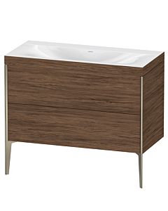 Duravit XViu vanity unit XV4711NB121C 100x48cm, 2 pull-outs, without tap hole, matt champagne, Rahmen C, dark walnut