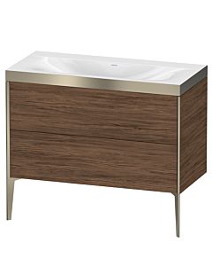 Duravit XViu Waschtisch-Unterschrank XV4711NB121P 100x48cm, 2 Auszüge, ohne Hahnloch, champagner matt, Rahmen P, nussbaum dunkel