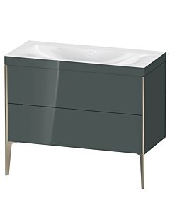 Duravit Meuble sous-vasque XViu XV4711NB138C 100x48cm, 2 coulissants, sans trou pour robinet, champagne mat, Rahmen C, gris dolomiti brillant
