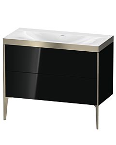 Duravit XViu vanity unit XV4711NB140P 100x48cm, 2 pull-outs, without tap hole, matt champagne, Rahmen P, high-gloss black