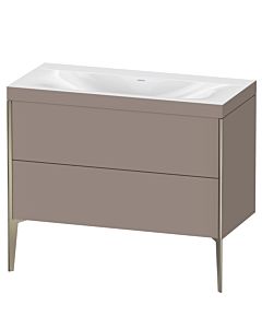 Duravit Meuble sous-vasque XViu XV4711NB143C 100x48cm, 2 coulissants, sans trou pour robinet, champagne mat, Rahmen C, basalte mat