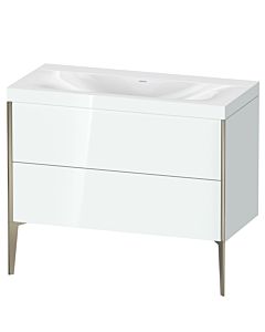 Duravit Meuble sous-vasque XViu XV4711NB185C 100x48cm, 2 coulissants, sans trou pour robinet, champagne mat, Rahmen C, blanc brillant