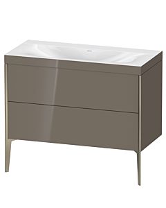 Duravit XViu vanity unit XV4711NB189C 100x48cm, 2 pull-outs, without tap hole, matt champagne, Rahmen C, flannel gray high gloss