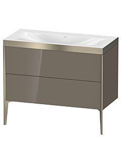 Duravit XViu vanity unit XV4711NB189P 100x48cm, 2 pull-outs, without tap hole, matt champagne, Rahmen P, flannel gray high gloss