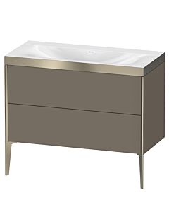 Duravit XViu vanity unit XV4711NB190P 100x48cm, 2 pull-outs, without tap hole, matt champagne, Rahmen P, flannel gray silk matt