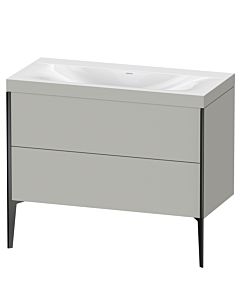 Duravit Meuble sous-vasque XViu XV4711NB207C 100x48cm, 2 coulissants, sans trou pour robinet, noir mat, Rahmen C, gris béton mat