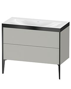 Duravit Meuble sous-vasque XViu XV4711NB207P 100x48cm, 2 coulissants, sans trou pour robinet, noir mat, Rahmen P, gris béton mat