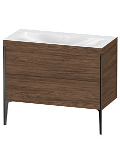 Duravit XViu Waschtisch-Unterschrank XV4711NB221C 100x48cm, 2 Auszüge, ohne Hahnloch, schwarz matt, Rahmen C, nussbaum dunkel