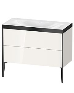 Duravit XViu Waschtisch-Unterschrank XV4711NB222P 100x48cm, 2 Auszüge, ohne Hahnloch, schwarz matt, Rahmen P, weiß hochglanz