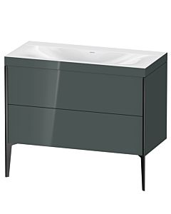 Duravit Meuble sous-vasque XViu XV4711NB238C 100x48cm, 2 coulissants, sans trou pour robinet, noir mat, Rahmen C, gris dolomiti brillant