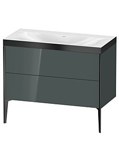 Duravit Meuble sous-vasque XViu XV4711NB238P 100x48cm, 2 coulissants, sans trou pour robinet, noir mat, Rahmen P, gris dolomiti brillant