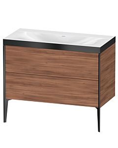 Duravit XViu vanity unit XV4711NB279P 100x48cm, 2 pull-outs, without tap hole, matt black, Rahmen P, natural walnut