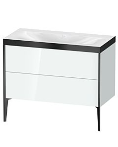 Duravit XViu Waschtisch-Unterschrank XV4711NB285P 100x48cm, 2 Auszüge, ohne Hahnloch, schwarz matt, Rahmen P, weiß hochglanz