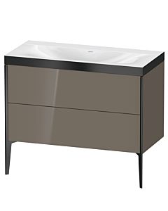 Duravit XViu Waschtisch-Unterschrank XV4711NB289P 100x48cm, 2 Auszüge, ohne Hahnloch, schwarz matt, Rahmen P, flannel grey hochglanz