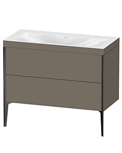 Duravit XViu vanity unit XV4711NB290C 100x48cm, 2 pull-outs, without tap hole, black matt, Rahmen C, flannel gray silk matt