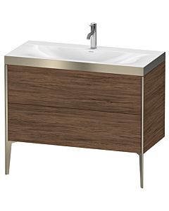 Duravit XViu Waschtisch-Unterschrank XV4711OB121P 100x48cm, 2 Auszüge, 1 Hahnloch, champagner matt, Rahmen P, nussbaum dunkel