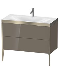 Duravit XViu vanity unit XV4711OB189P 100x48cm, 2 2000 outs, match2 tap hole, matt champagne, Rahmen P, flannel gray high gloss