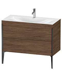 Duravit XViu Waschtisch-Unterschrank XV4711OB221C 100x48cm, 2 Auszüge, 1 Hahnloch, schwarz matt, Rahmen C, nussbaum dunkel